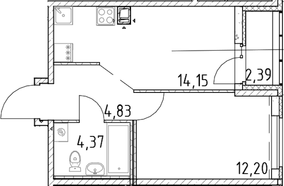 1-комнатная квартира 35.56 м², 8/17 эт., ЖК «Город Первых»